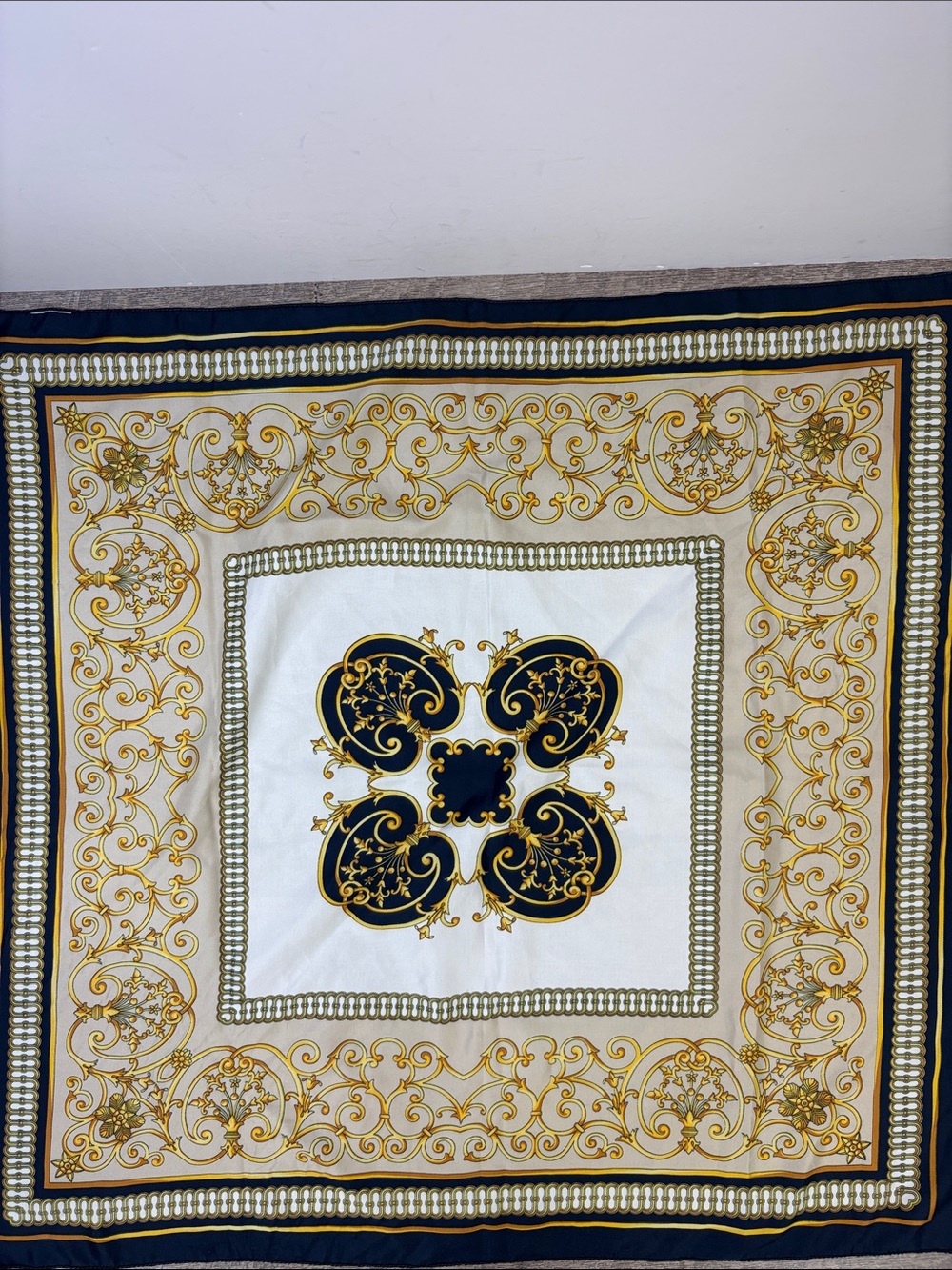 Vintage Inspired Baroque Print Satin Scarf 29” x 31”